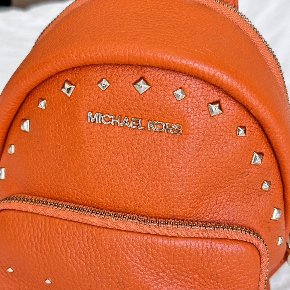 MICHALE KORS ERIN TANGERINE ORANGE MINI STUDS LEATHER BACKPACK - Picture 4 of 11